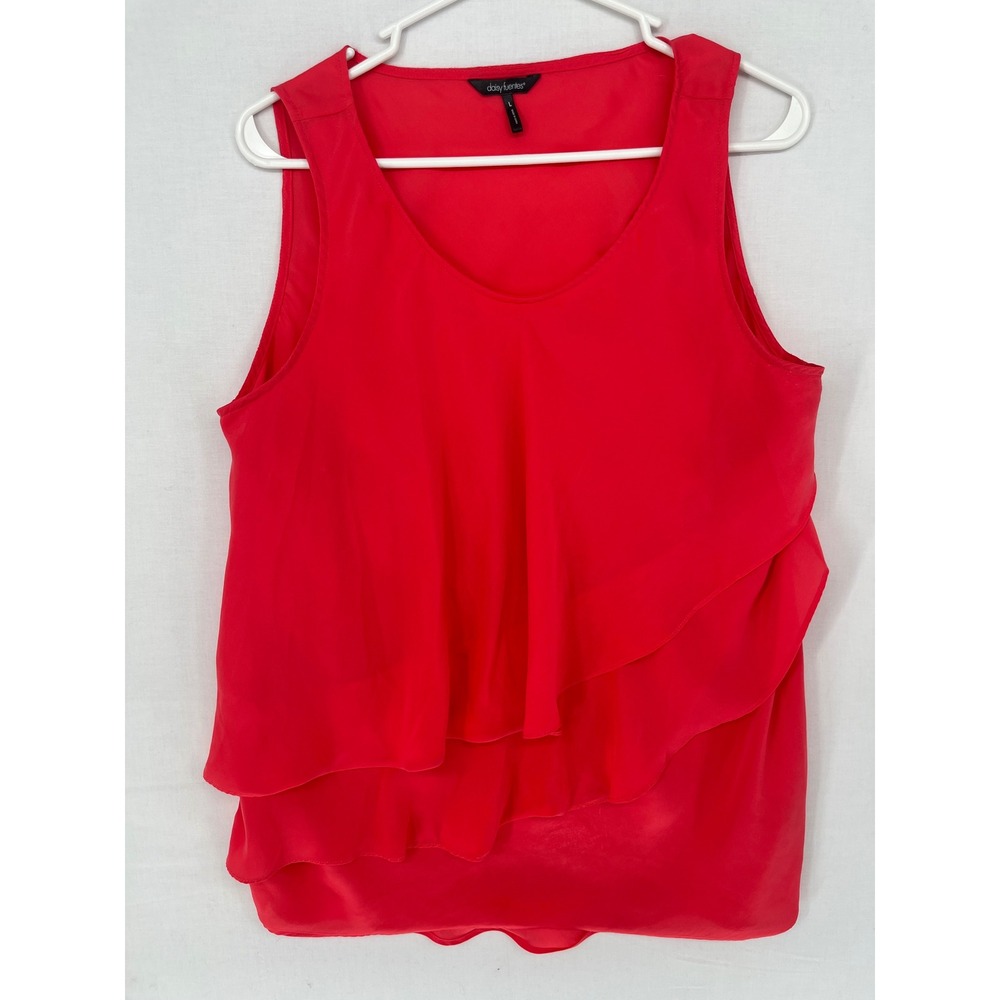 Daisy Fuentes Red Sleeveless Ruffle Tiered Blouse Scoop Neck Top Large